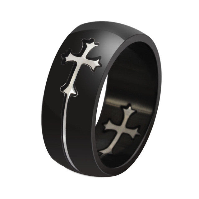 Separable Cross Ring for Men Woman Black Color Stainless Steel - FanFreakz