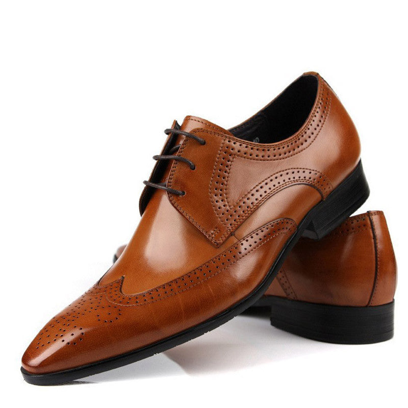 Pointed Toe Brogue Men Derby Shoes with Deep Wingtip - FanFreakz