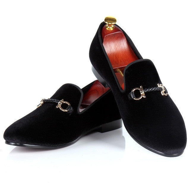 Woven Strap Buckle Detail Men Velvet Slip On Loafer Shoes - FanFreakz