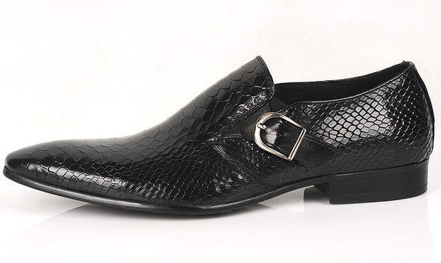 Snake Pattern Elegant Formal Men Loafers Shoes with Side Buckle Detail - FanFreakz