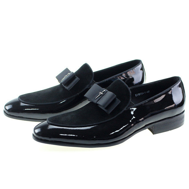 Patent Leather And Nubuck Leather Patchwork With Bow Tie Men Dress Shoes - FanFreakz