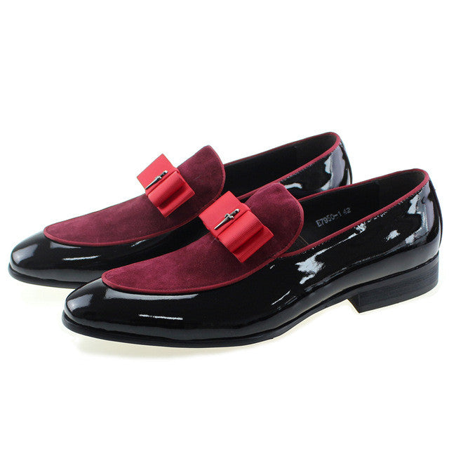 Patent Leather And Nubuck Leather Patchwork With Bow Tie Men Dress Shoes - FanFreakz