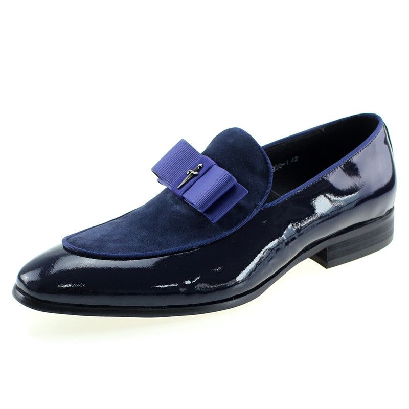 Patent Leather And Nubuck Leather Patchwork With Bow Tie Men Dress Shoes - FanFreakz