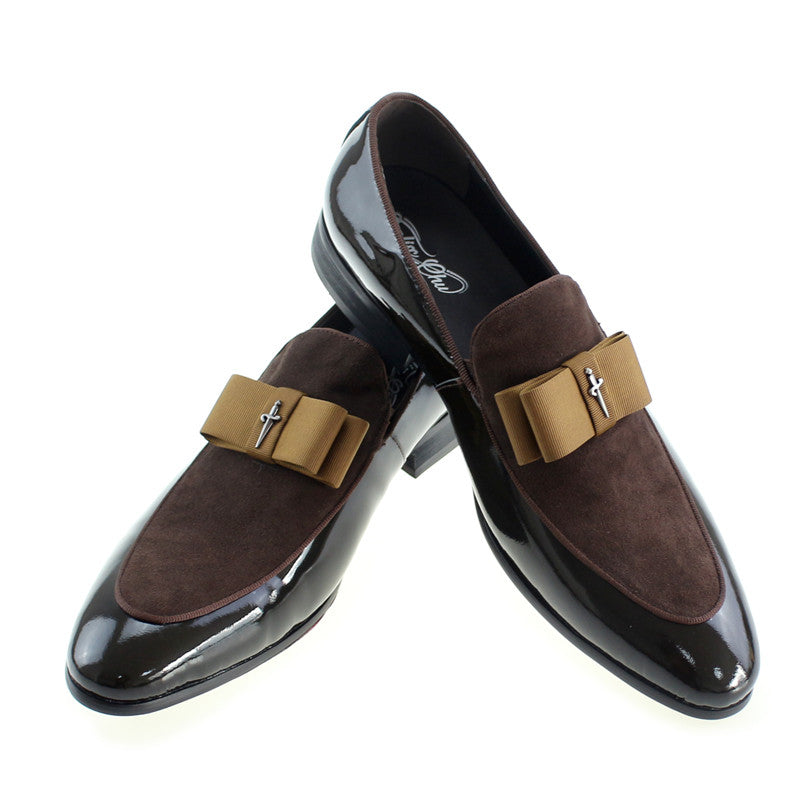 Patent Leather And Nubuck Leather Patchwork With Bow Tie Men Dress Shoes - FanFreakz