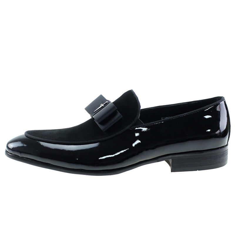 Patent Leather And Nubuck Leather Patchwork With Bow Tie Men Dress Shoes - FanFreakz