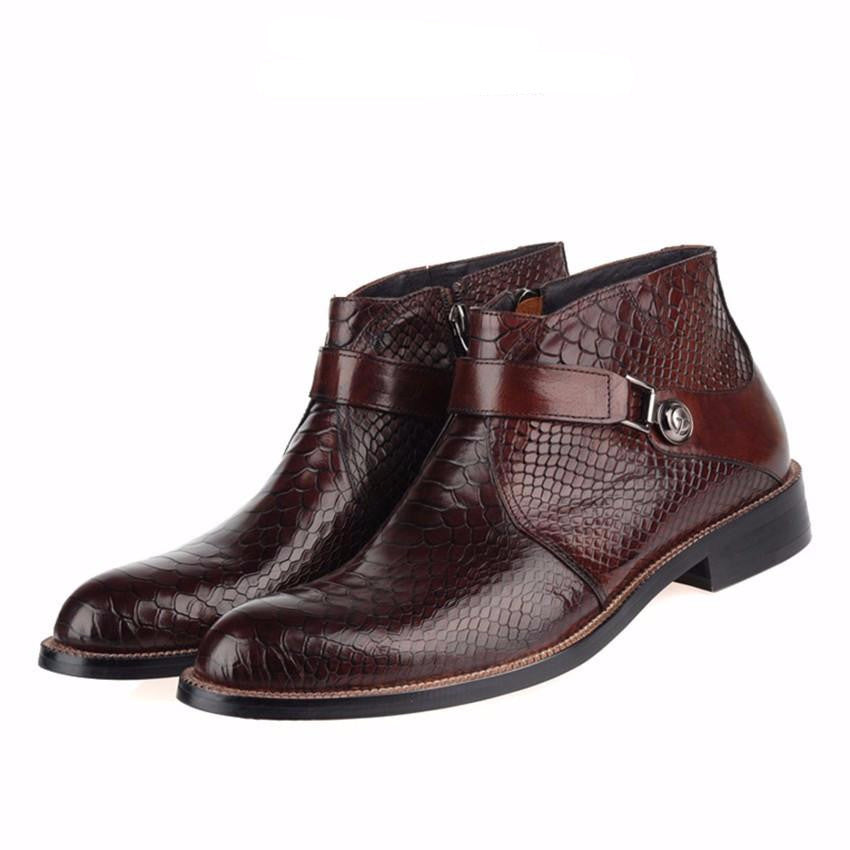 Single Strap Python Pattern Men Ankle Boots - FanFreakz