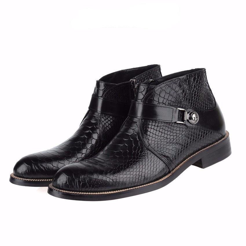 Single Strap Python Pattern Men Ankle Boots - FanFreakz