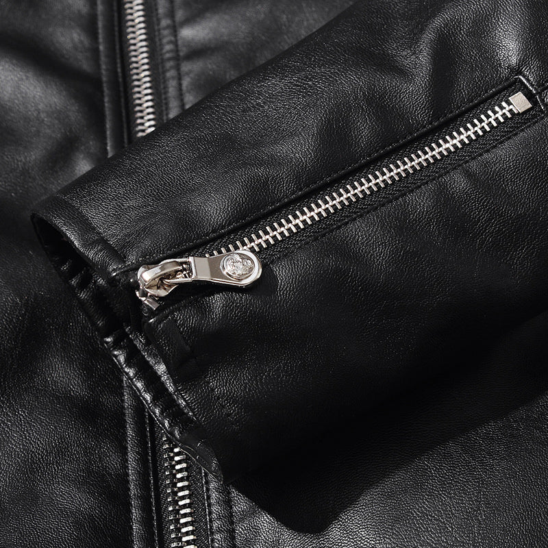 Punk Biker Style Men PU Leather Jacket with Shoulder Stitched Work Detail - FanFreakz