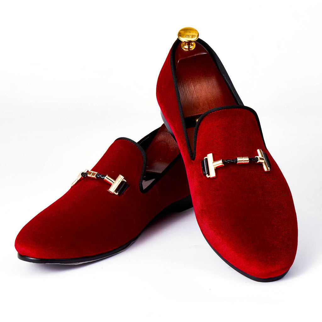 Italian Style Men Velvet Loafers Shoes with Strap Buckle Detail - FanFreakz