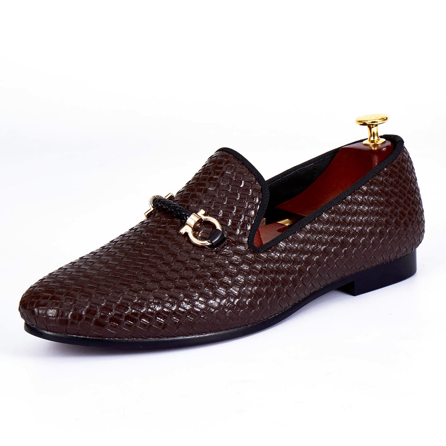 Woven Style Men Loafers Shoes with Horsebit Style Buckle Detail - FanFreakz