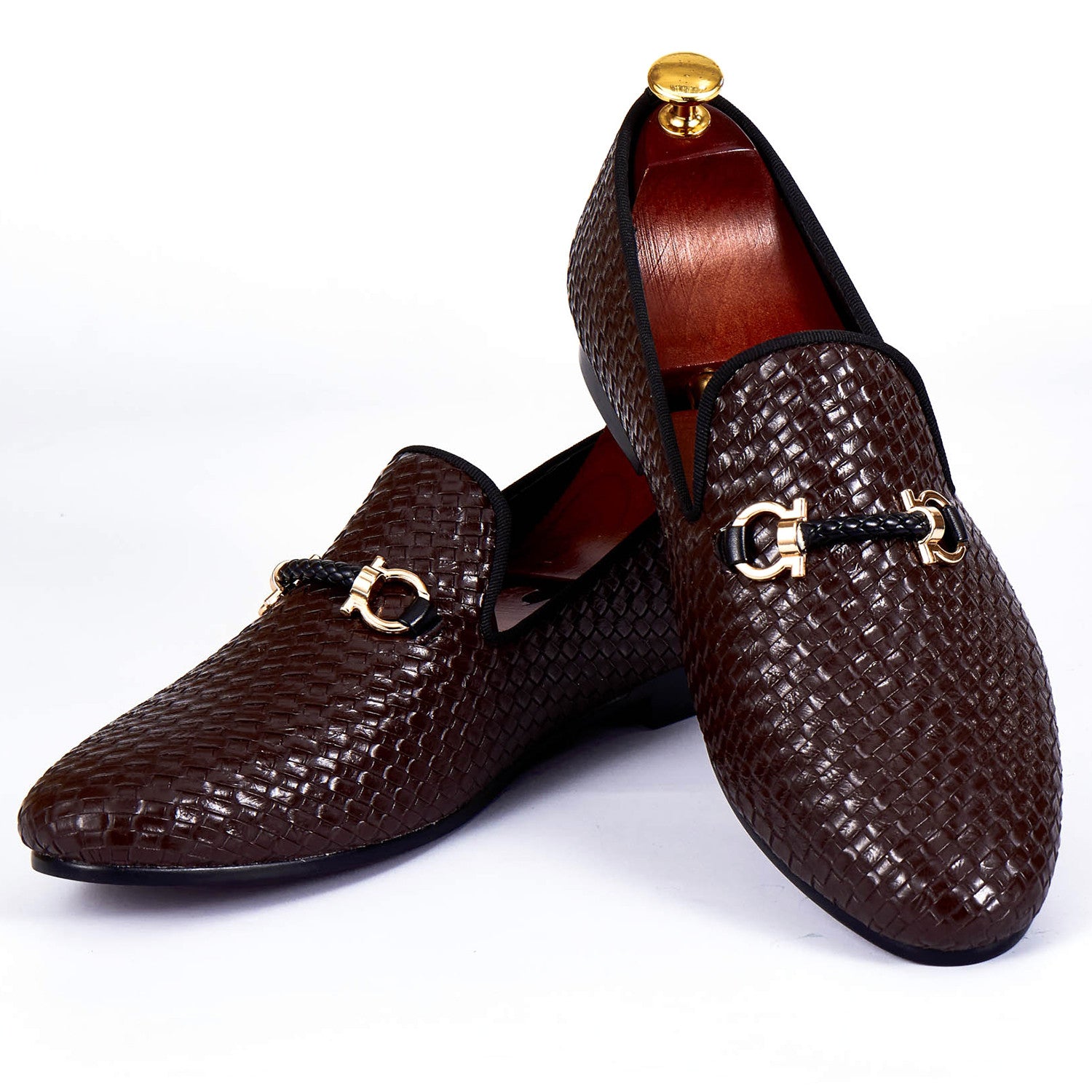 Woven Style Men Loafers Shoes with Horsebit Style Buckle Detail - FanFreakz