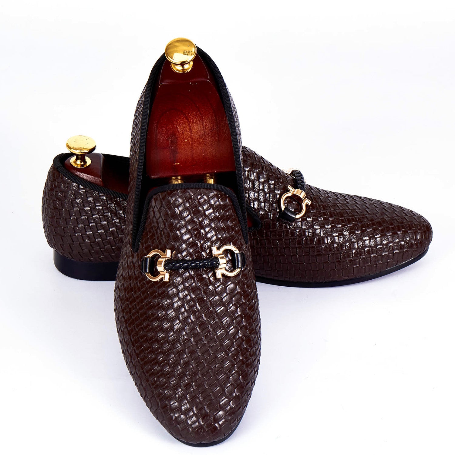 Woven Style Men Loafers Shoes with Horsebit Style Buckle Detail - FanFreakz