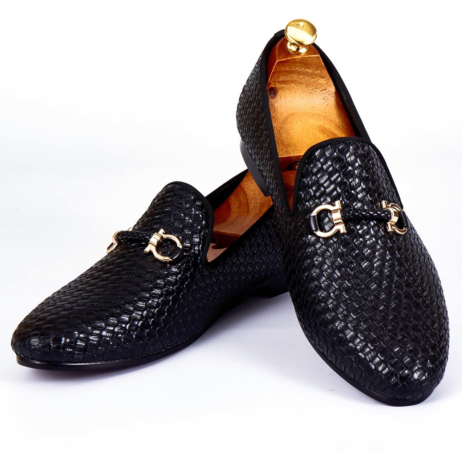 Woven Style Men Loafers Shoes with Horsebit Style Buckle Detail - FanFreakz