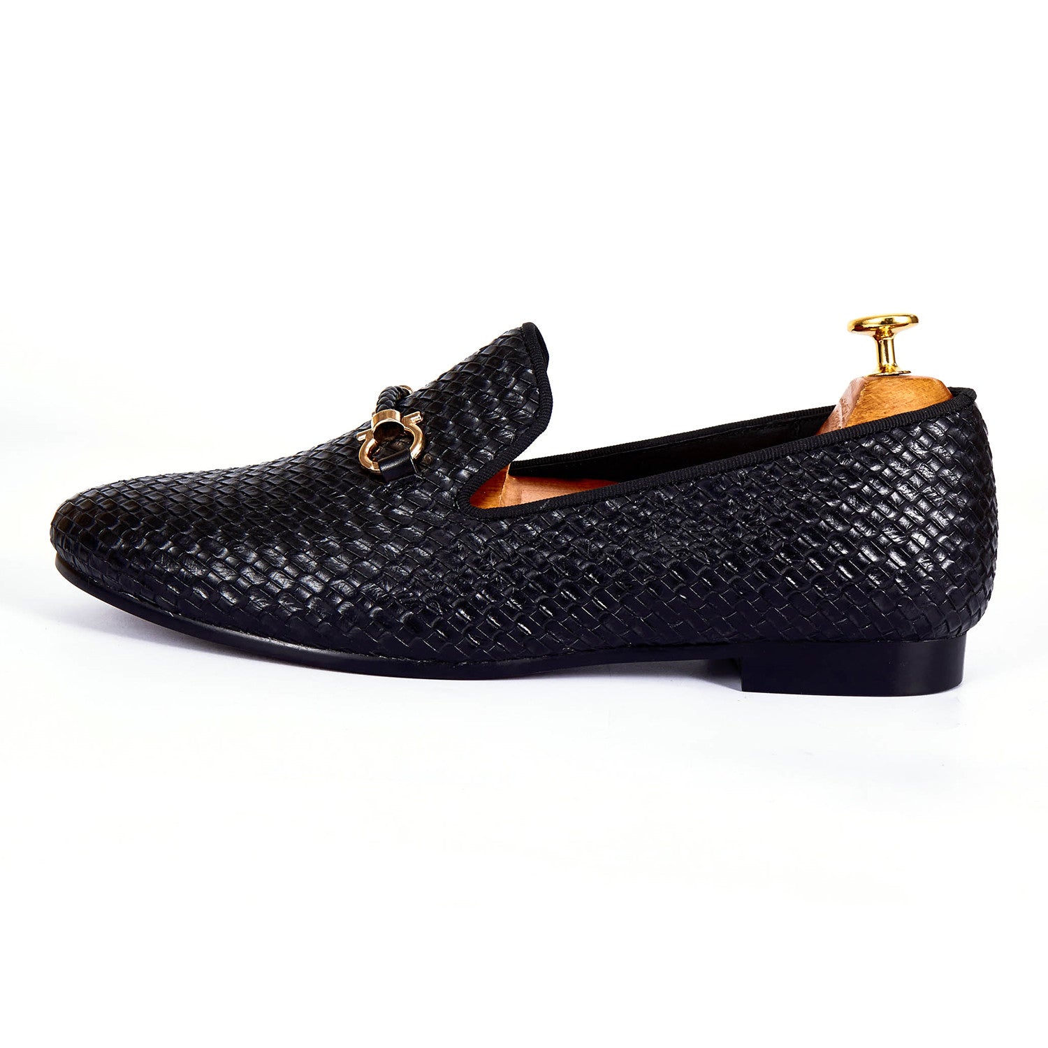 Woven Style Men Loafers Shoes with Horsebit Style Buckle Detail - FanFreakz