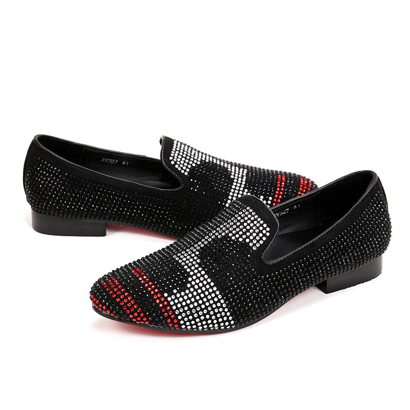 Red Bottom Rhinestones Men Loafers Slip on Shoes - FanFreakz