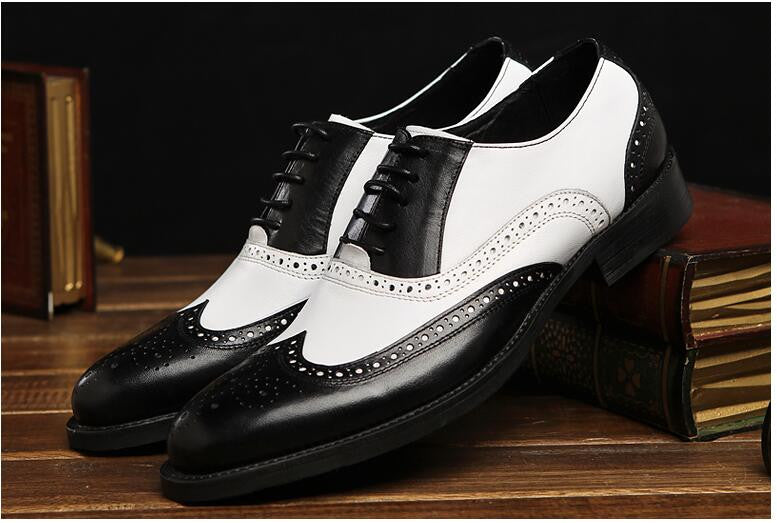 Classic Black White Men Brogue Shoes Oxford Style - FanFreakz