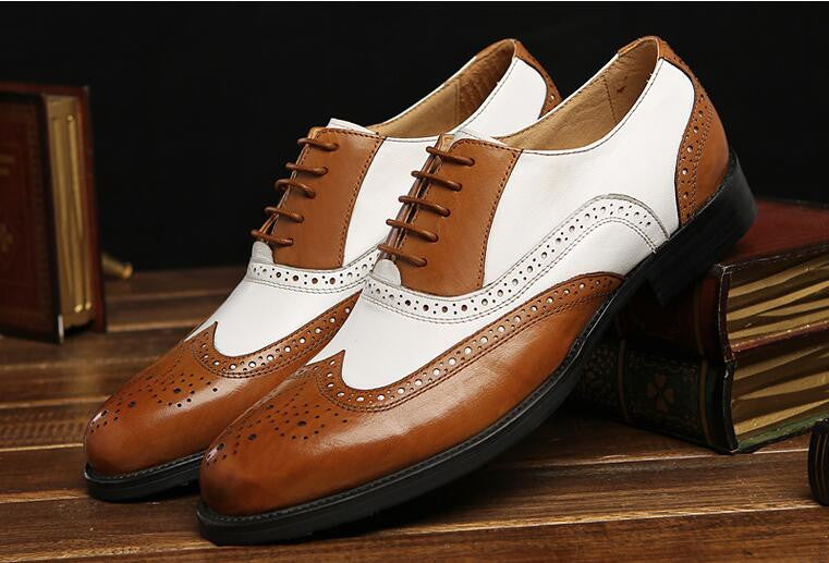 Classic Black White Men Brogue Shoes Oxford Style - FanFreakz