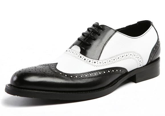 Classic Black White Men Brogue Shoes Oxford Style - FanFreakz