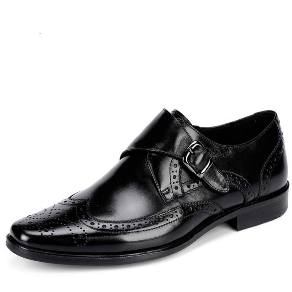 Big Buckle Monk Strap Men Brogue Shoes with Wingtip - FanFreakz