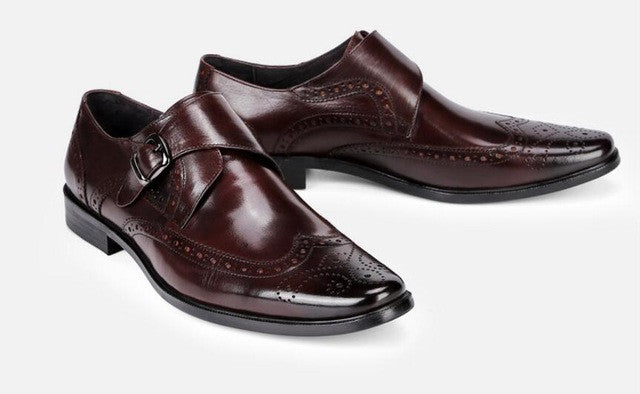 Big Buckle Monk Strap Men Brogue Shoes with Wingtip - FanFreakz