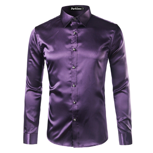 Silky Satin Men Dress Shirt For Formal, Party and Clubbing - FanFreakz