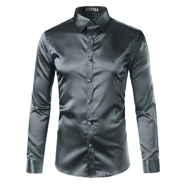 Silky Satin Men Dress Shirt For Formal, Party and Clubbing - FanFreakz