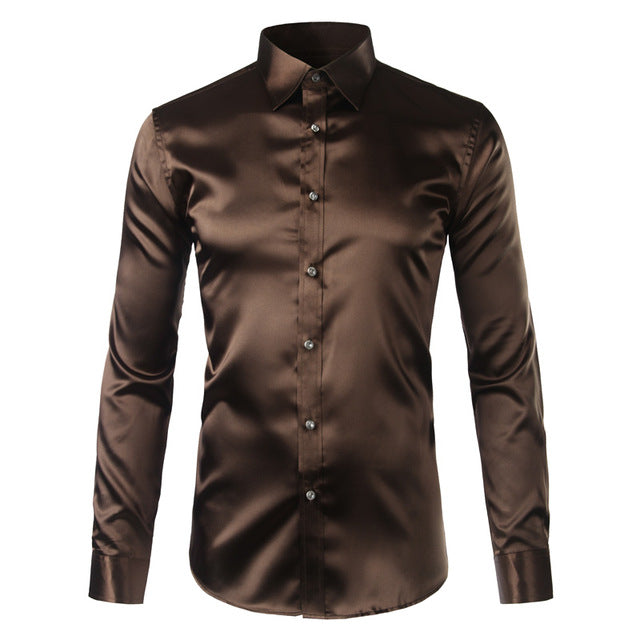 Silky Satin Men Dress Shirt For Formal, Party and Clubbing - FanFreakz