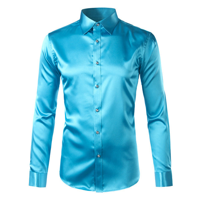 Silky Satin Men Dress Shirt For Formal, Party and Clubbing - FanFreakz