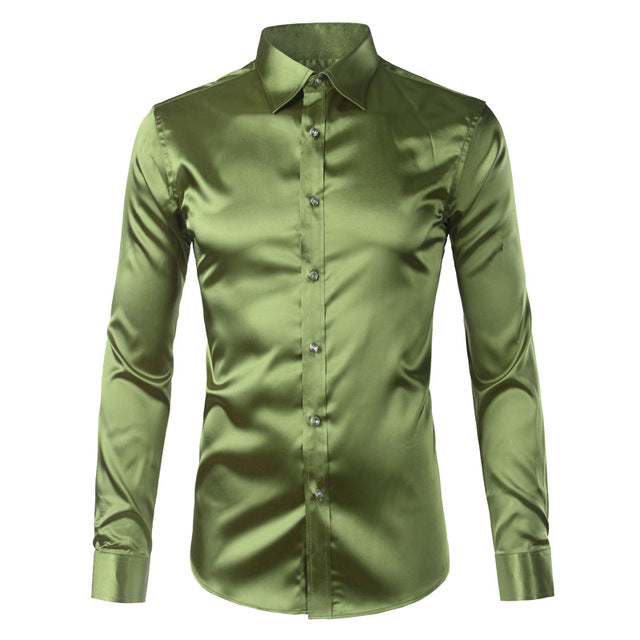 Silky Satin Men Dress Shirt For Formal, Party and Clubbing - FanFreakz