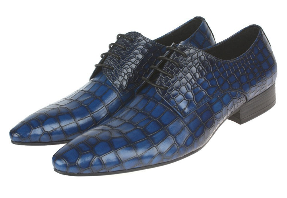 Pointed Toe Croco Embossed Pattern Men Derby Shoes - FanFreakz