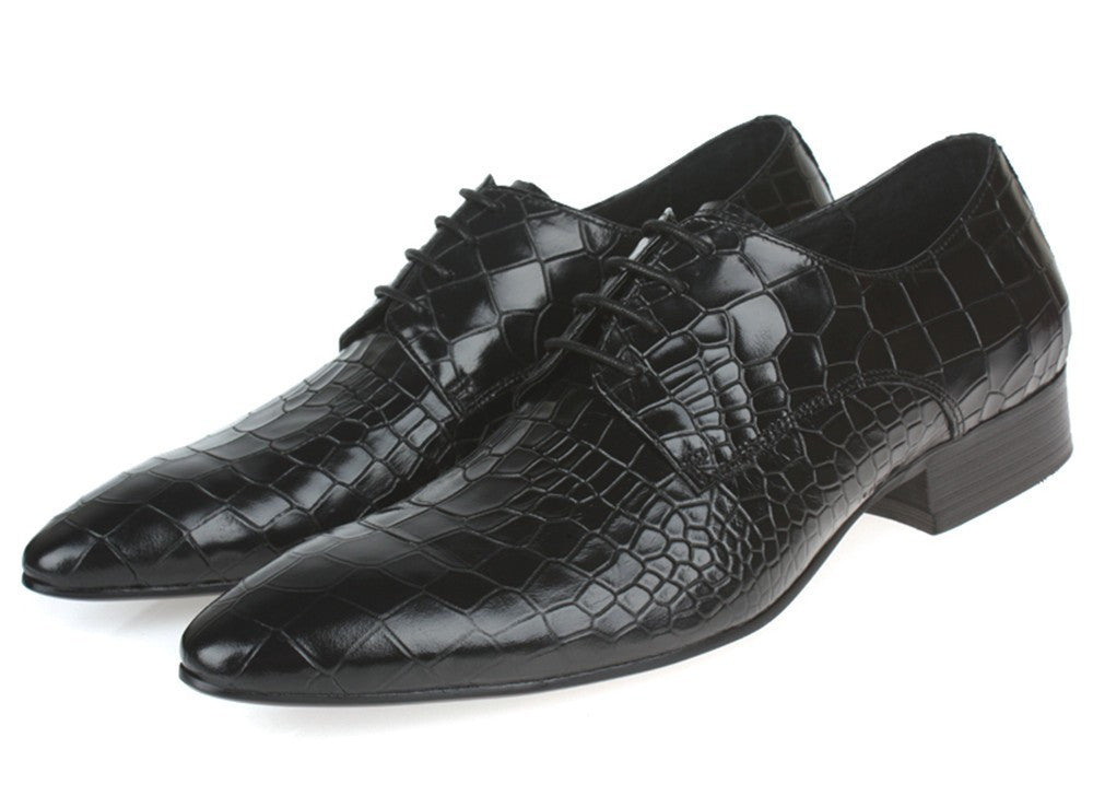 Pointed Toe Croco Embossed Pattern Men Derby Shoes - FanFreakz