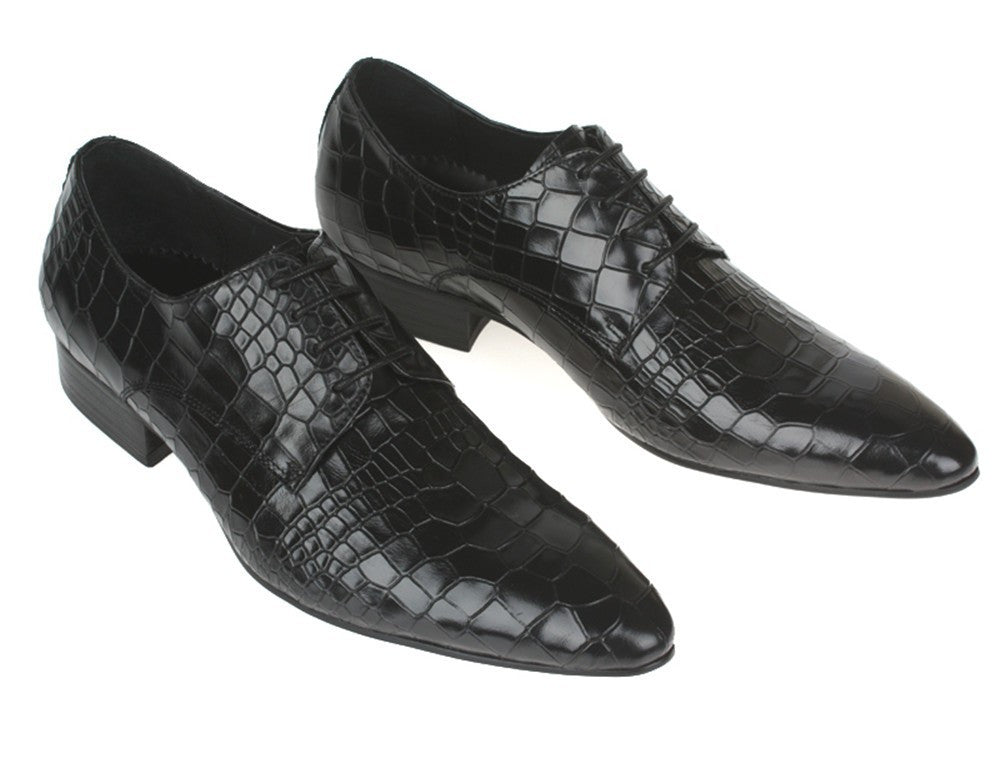 Pointed Toe Croco Embossed Pattern Men Derby Shoes - FanFreakz