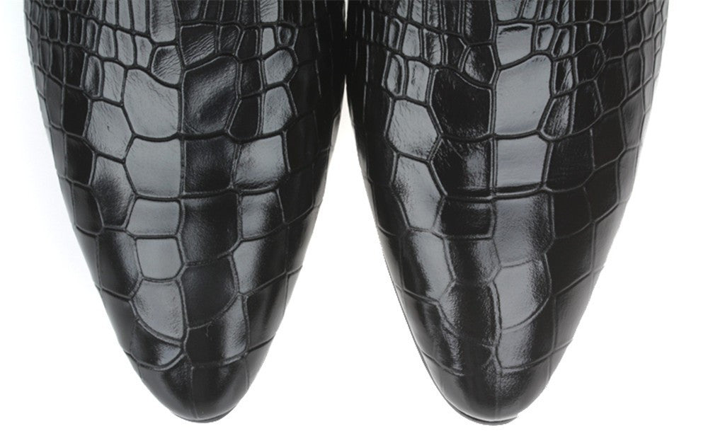 Pointed Toe Croco Embossed Pattern Men Derby Shoes - FanFreakz