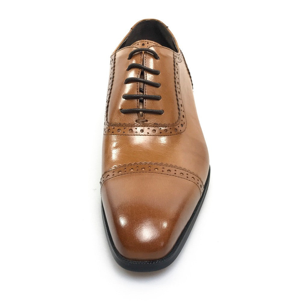 Classic Pointed Toe Light Brown Men Oxford Shoes with Brogue Details - FanFreakz