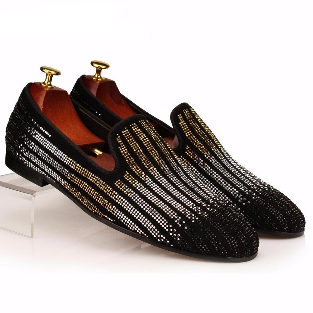 Striped Rhinestones Men Wedding or Party Loafer Shoes - FanFreakz