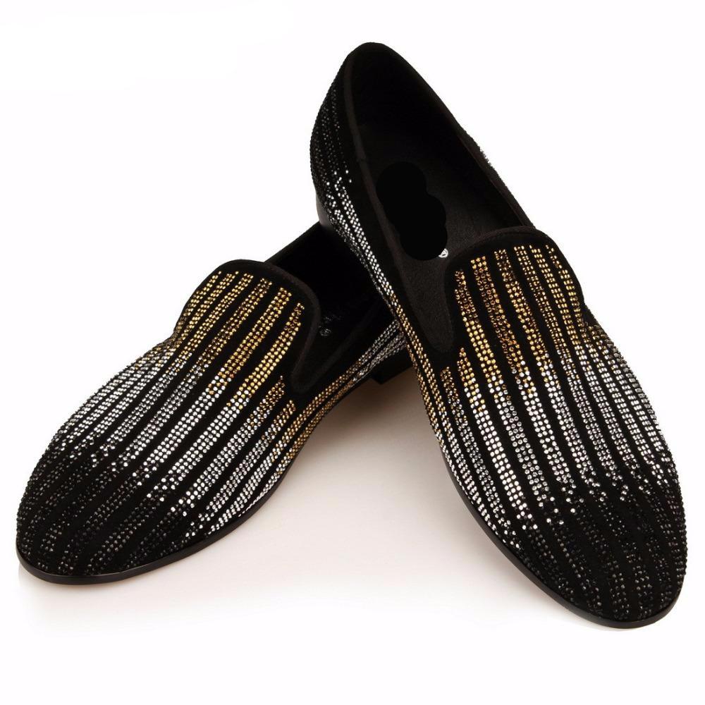 Striped Rhinestones Men Wedding or Party Loafer Shoes - FanFreakz