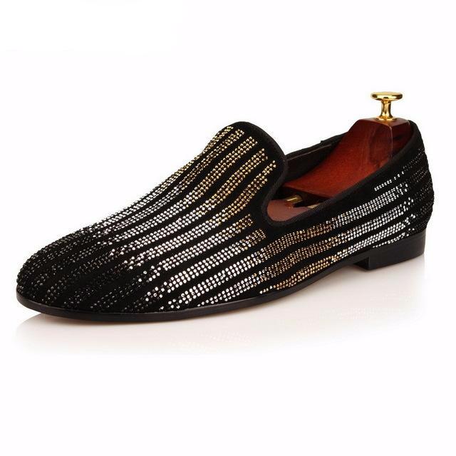 Striped Rhinestones Men Wedding or Party Loafer Shoes - FanFreakz