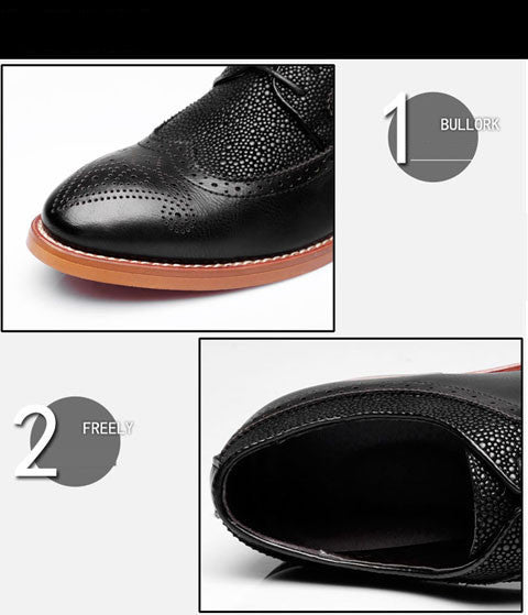 Upper Patchwork Stingray Pattern Detail Men PU Leather Derby Shoes - FanFreakz