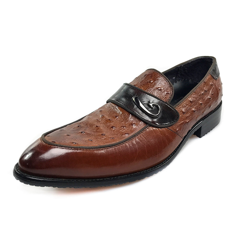 Ostrich Detail Pattern Italian Gentleman Loafer Shoes - FanFreakz