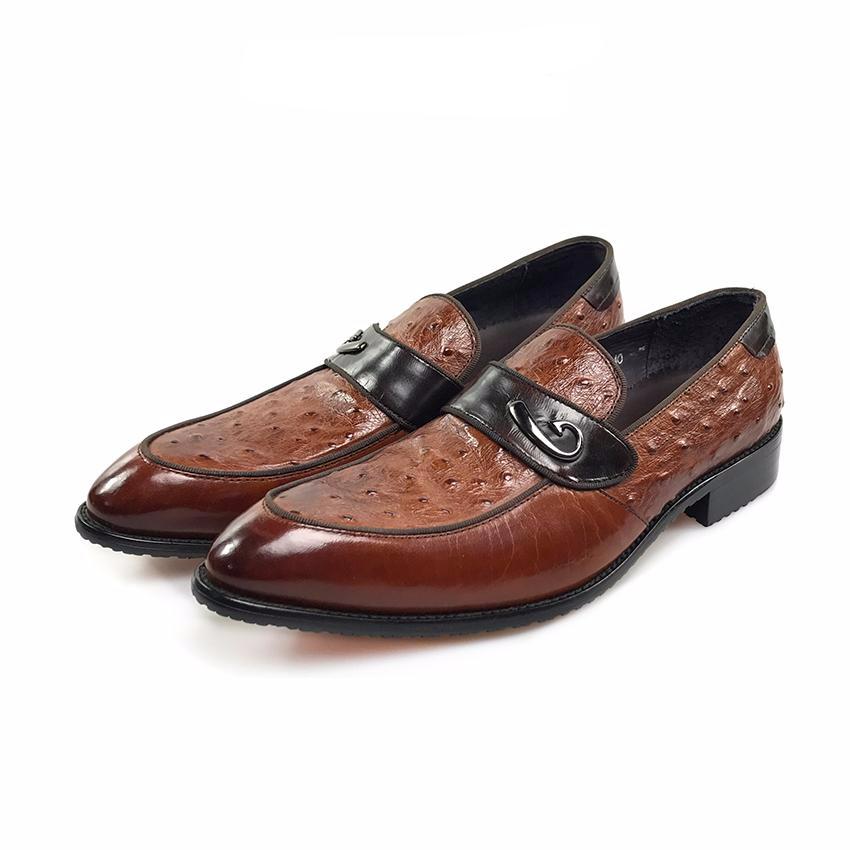 Ostrich Detail Pattern Italian Gentleman Loafer Shoes - FanFreakz