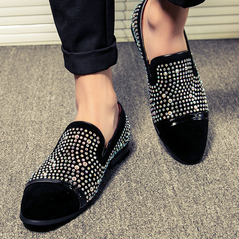 Rhinestone Men Loafers Shoe with The Clean Toe - FanFreakz