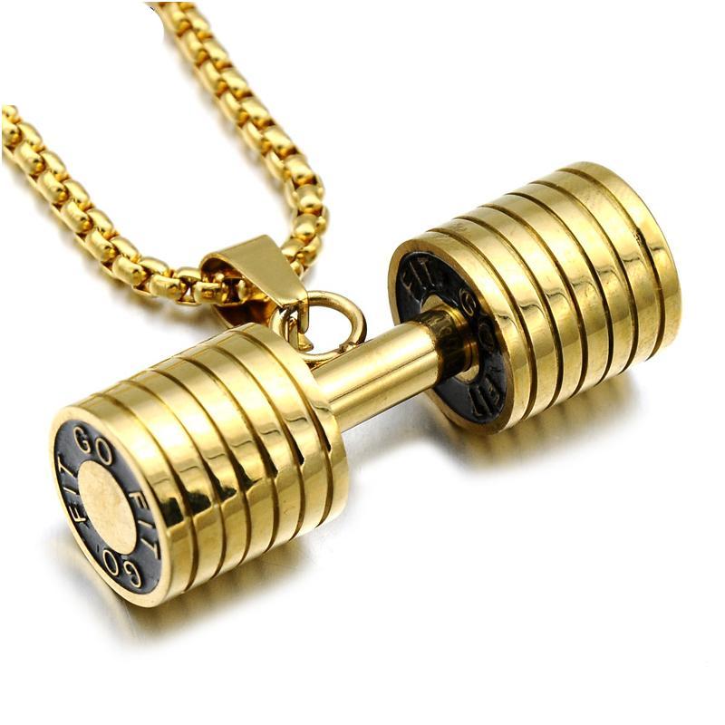 GO FIT Dumbbell Gym Fitness Barbell Pendant Men Necklace - FanFreakz