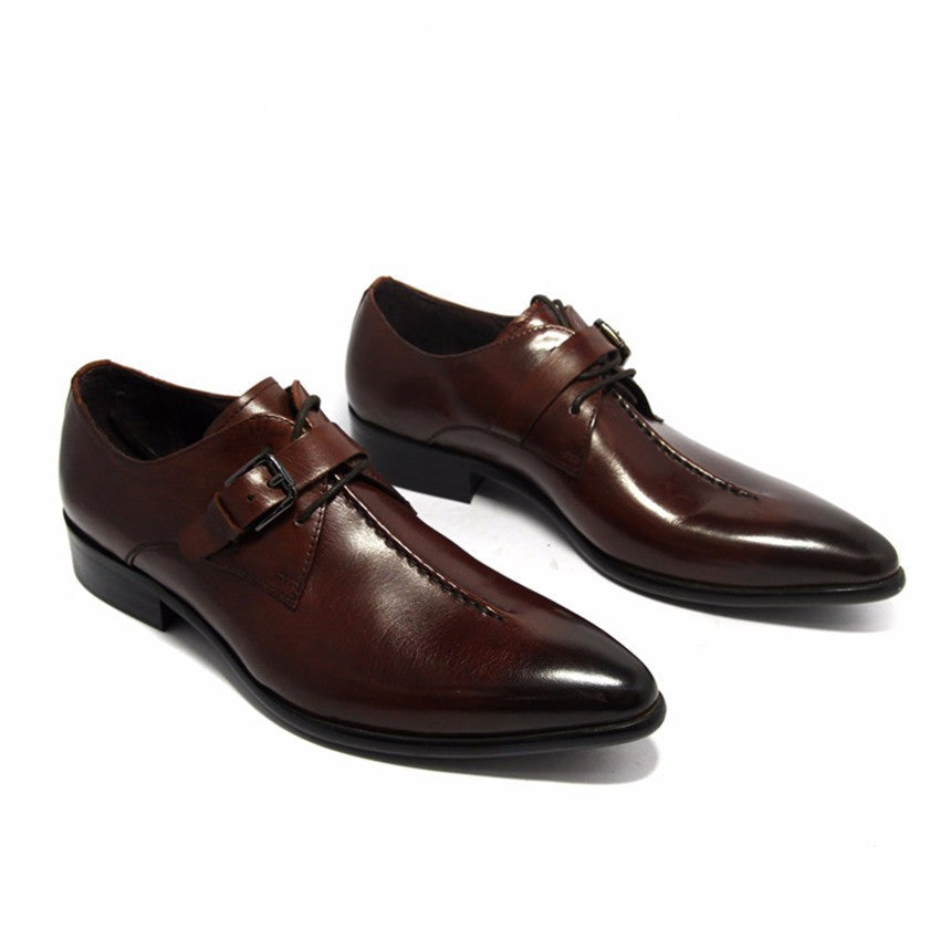 Men Monk Strap Shoes with Long Pointed Toe - FanFreakz