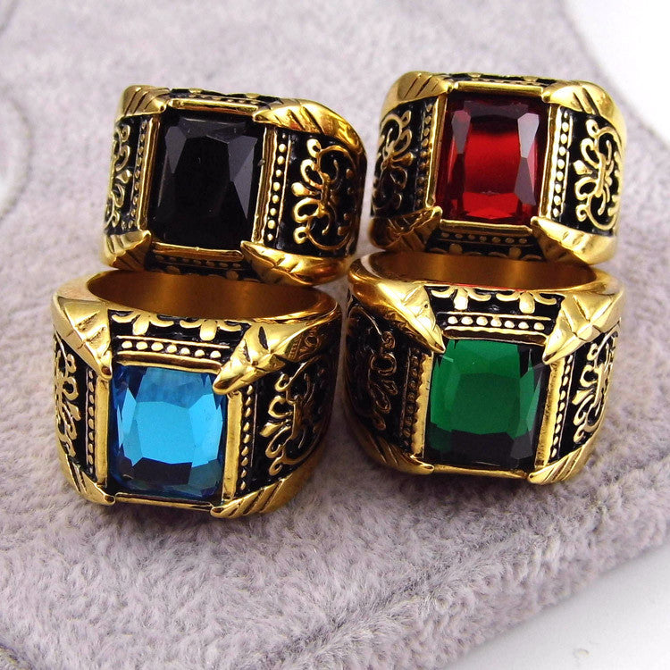 Big Square Vintage Style Crystal Stone Men Ring - FanFreakz