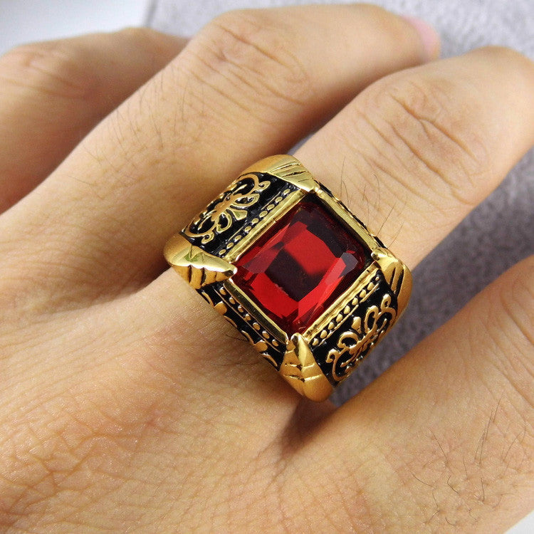 Big Square Vintage Style Crystal Stone Men Ring - FanFreakz