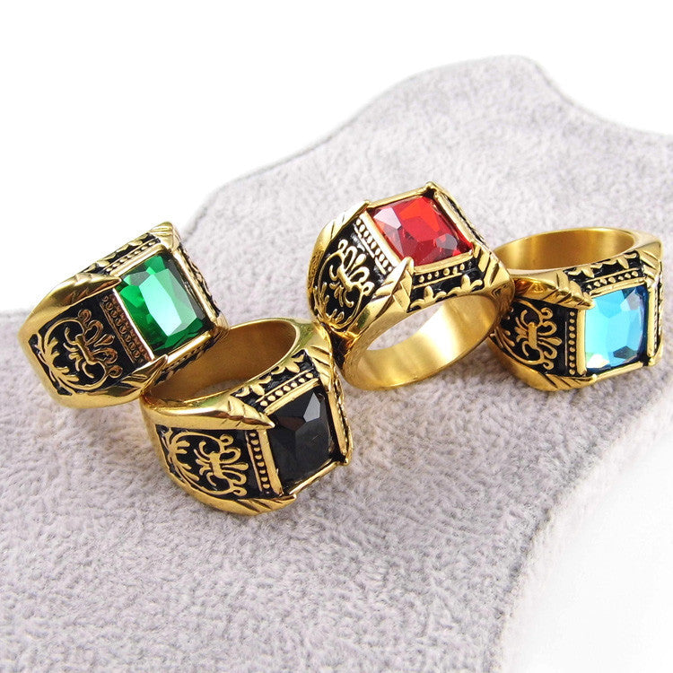 Big Square Vintage Style Crystal Stone Men Ring - FanFreakz