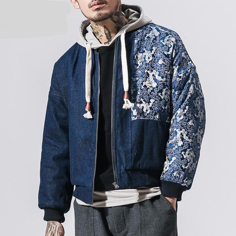 Japanese Retro Stitching Chinese Pattern Embroidery Men Hooded Jacket - FanFreakz