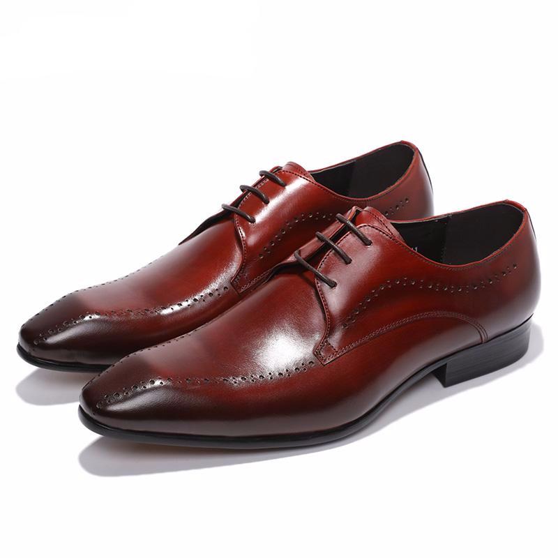 Unique Toe Burgundy Men Derby Shoes - FanFreakz