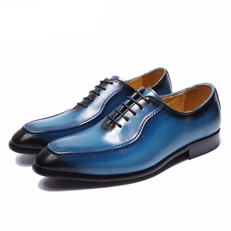 Blue Lace Up Men Oxford Shoes with Side Stitch Detail - FanFreakz