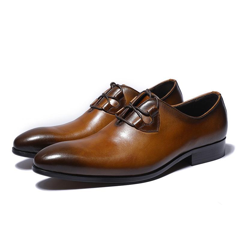 Gradient Pointed Toe Cross Tied Men Dress Shoes - FanFreakz